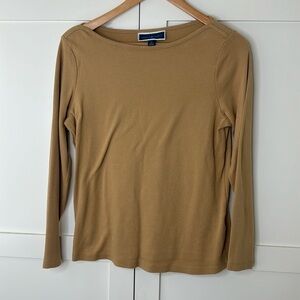 Karen Scott Boat Neck long Sleeve Caramel T-Shirt Size: Medium